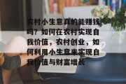 农村小生意真的能赚钱吗?如何在农村实现自我价值,农村创业,如何利用小生意来实现自我价值与财富增长 农村小生意真的能赚钱吗?如何在农村实现自我价值,农村创业,如何利用小生意来实现自我价值与财富增长