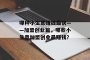 哪种小生意赚钱最快——加盟创业篇,哪些小生意加盟创业最赚钱? 哪种小生意赚钱最快——加盟创业篇,哪些小生意加盟创业最赚钱?