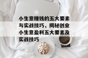 小生意赚钱的五大要素与实战技巧，揭秘创业小生意盈利五大要素及实战技巧