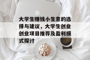 大学生赚钱小生意的选择与建议，大学生创业创业项目推荐及盈利模式探讨