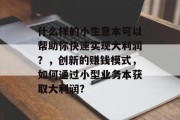 什么样的小生意本可以帮助你快速实现大利润?,创新的赚钱模式,如何通过小型业务本获取大利润? 什么样的小生意本可以帮助你快速实现大利润?,创新的赚钱模式,如何通过小型业务本获取大利润?