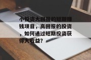 小投资大回报的短期赚钱项目,高回报的投资,如何通过短期投资获得大收益? 小投资大回报的短期赚钱项目,高回报的投资,如何通过短期投资获得大收益?