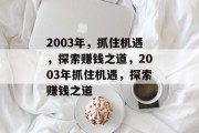 2003年,抓住机遇,探索赚钱之道,2003年抓住机遇,探索赚钱之道 2003年,抓住机遇,探索赚钱之道,2003年抓住机遇,探索赚钱之道