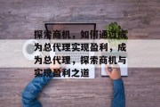 探索商机,如何通过成为总代理实现盈利,成为总代理,探索商机与实现盈利之道