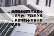 探寻各种赚取利润的小生意平台，互联网创业，多种赚钱小生意平台的选择