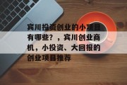 宾川投资创业的小项目有哪些?,宾川创业商机,小投资、大回报的创业项目推荐