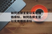 如何选择主业以实现赚钱目标,如何选择主业以实现赚钱目标
