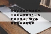 赚钱方式万州有哪些小生意可以赚大钱?,万州致富秘诀,20个小生意赚大钱的方式