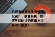 附近有哪些小生意值得投资?,创业商机,如何寻找附近的优质小生意进行投资? 附近有哪些小生意值得投资?,创业商机,如何寻找附近的优质小生意进行投资?