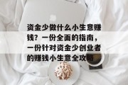 资金少做什么小生意赚钱?一份全面的指南,一份针对资金少创业者的赚钱小生意全攻略 资金少做什么小生意赚钱?一份全面的指南,一份针对资金少创业者的赚钱小生意全攻略