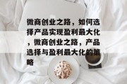 微商创业之路,如何选择产品实现盈利最大化,微商创业之路,产品选择与盈利最大化的策略 微商创业之路,如何选择产品实现盈利最大化,微商创业之路,产品选择与盈利最大化的策略