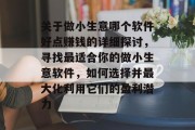 关于做小生意哪个软件好点赚钱的详细探讨，寻找最适合你的做小生意软件，如何选择并最大化利用它们的盈利潜力
