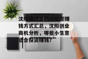 沈阳最适合的小生意赚钱方式汇总，沈阳创业商机分析，哪些小生意适合投资赚钱？