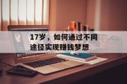 17岁，如何通过不同途径实现赚钱梦想