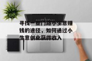 寻找一些门路小生意赚钱的途径,如何通过小生意创业获得收入
