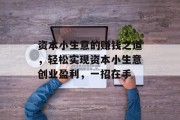 资本小生意的赚钱之道，轻松实现资本小生意创业盈利，一招在手