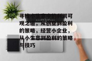 寻找小生意中的利润可观之道,从创业到盈利的策略,经营小企业,从小生意到盈利的策略与技巧 寻找小生意中的利润可观之道,从创业到盈利的策略,经营小企业,从小生意到盈利的策略与技巧