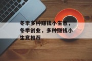 冬季多种赚钱小生意，冬季创业，多种赚钱小生意推荐