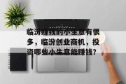 临汾赚钱的小生意有很多,临汾创业商机,投资哪些小生意能赚钱? 临汾赚钱的小生意有很多,临汾创业商机,投资哪些小生意能赚钱?