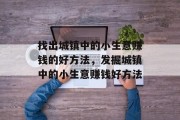 找出城镇中的小生意赚钱的好方法，发掘城镇中的小生意赚钱好方法