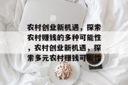 农村创业新机遇,探索农村赚钱的多种可能性,农村创业新机遇,探索多元农村赚钱可能性 农村创业新机遇,探索农村赚钱的多种可能性,农村创业新机遇,探索多元农村赚钱可能性