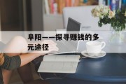 阜阳——探寻赚钱的多元途径 阜阳——探寻赚钱的多元途径