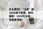 什么情况?“土豪”超1亿元拍下股票,拒付尾款!1014万元保证金被没收! 什么情况?“土豪”超1亿元拍下股票,拒付尾款!1014万元保证金被没收!