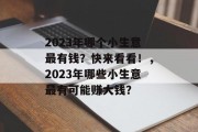 2023年哪个小生意最有钱?快来看看!,2023年哪些小生意最有可能赚大钱?
