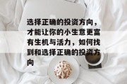 选择正确的投资方向,才能让你的小生意更富有生机与活力,如何找到和选择正确的投资方向 选择正确的投资方向,才能让你的小生意更富有生机与活力,如何找到和选择正确的投资方向