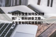 农村小生意如何投资赚钱？，农村创业之路，小生意如何实现盈利?