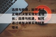 选择与机遇,如何通过正确的决策实现财富增长,选择与机遇,如何通过明智决策实现财富增长 选择与机遇,如何通过正确的决策实现财富增长,选择与机遇,如何通过明智决策实现财富增长