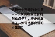 选择一个赚钱的小生意——宁乡有哪些适合的创业点子?,宁乡创业点子,如何选择合适的小生意?