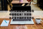 为什么新能源产业能在中国卷起来?刘世锦:这正是中国的优势所在 为什么新能源产业能在中国卷起来?刘世锦:这正是中国的优势所在