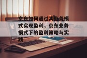 京东如何通过其业务模式实现盈利,京东业务模式下的盈利策略与实践 京东如何通过其业务模式实现盈利,京东业务模式下的盈利策略与实践