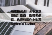 最近投资点什么小生意赚钱？指南，投资者必读，选择和操作小生意盈利的窍门与策略