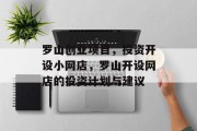 罗山创业项目,投资开设小网店,罗山开设网店的投资计划与建议