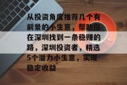 从投资角度推荐几个有前景的小生意,帮助你在深圳找到一条稳赚的路,深圳投资者,精选5个潜力小生意,实现稳定收益 从投资角度推荐几个有前景的小生意,帮助你在深圳找到一条稳赚的路,深圳投资者,精选5个潜力小生意,实现稳定收益