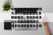 农村小生意之快速赚钱方法——探索多元化发展新路径,农村创业多元化的新型赚钱模式,寻求快速财富增长之路 农村小生意之快速赚钱方法——探索多元化发展新路径,农村创业多元化的新型赚钱模式,寻求快速财富增长之路