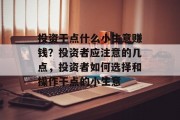 投资干点什么小生意赚钱?投资者应注意的几点,投资者如何选择和操作干点的小生意 投资干点什么小生意赚钱?投资者应注意的几点,投资者如何选择和操作干点的小生意