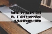 如何在乡村做小生意赚钱,打造乡村创业商机,小生意盈利模式探索 如何在乡村做小生意赚钱,打造乡村创业商机,小生意盈利模式探索