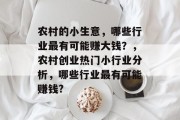 农村的小生意,哪些行业最有可能赚大钱?,农村创业热门小行业分析,哪些行业最有可能赚钱? 农村的小生意,哪些行业最有可能赚大钱?,农村创业热门小行业分析,哪些行业最有可能赚钱?