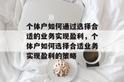 个体户如何通过选择合适的业务实现盈利,个体户如何选择合适业务实现盈利的策略
