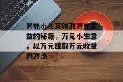 万元小生意赚取万元收益的秘籍,万元小生意,以万元赚取万元收益的方法