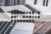 自我赚钱的小生意,收益低?,如何通过小本生意赚取微薄利润 自我赚钱的小生意,收益低?,如何通过小本生意赚取微薄利润