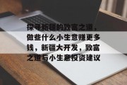 探寻新疆的致富之道,做些什么小生意赚更多钱,新疆大开发,致富之道与小生意投资建议 探寻新疆的致富之道,做些什么小生意赚更多钱,新疆大开发,致富之道与小生意投资建议