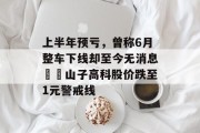 上半年预亏,曾称6月整车下线却至今无消息⋯⋯山子高科股价跌至1元警戒线
