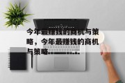 今年最赚钱的商机与策略,今年最赚钱的商机与策略 今年最赚钱的商机与策略,今年最赚钱的商机与策略