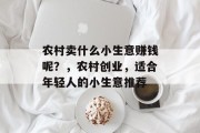 农村卖什么小生意赚钱呢?,农村创业,适合年轻人的小生意推荐 农村卖什么小生意赚钱呢?,农村创业,适合年轻人的小生意推荐