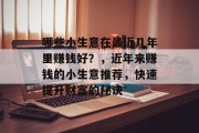 哪些小生意在最近几年里赚钱好？，近年来赚钱的小生意推荐，快速提升财富的秘诀