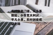 农村致富门道,从小事做起,小生意大利润,平凡小事,农村创业成功之路
